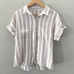 Kismet Beige and White Striped Button-Up Top